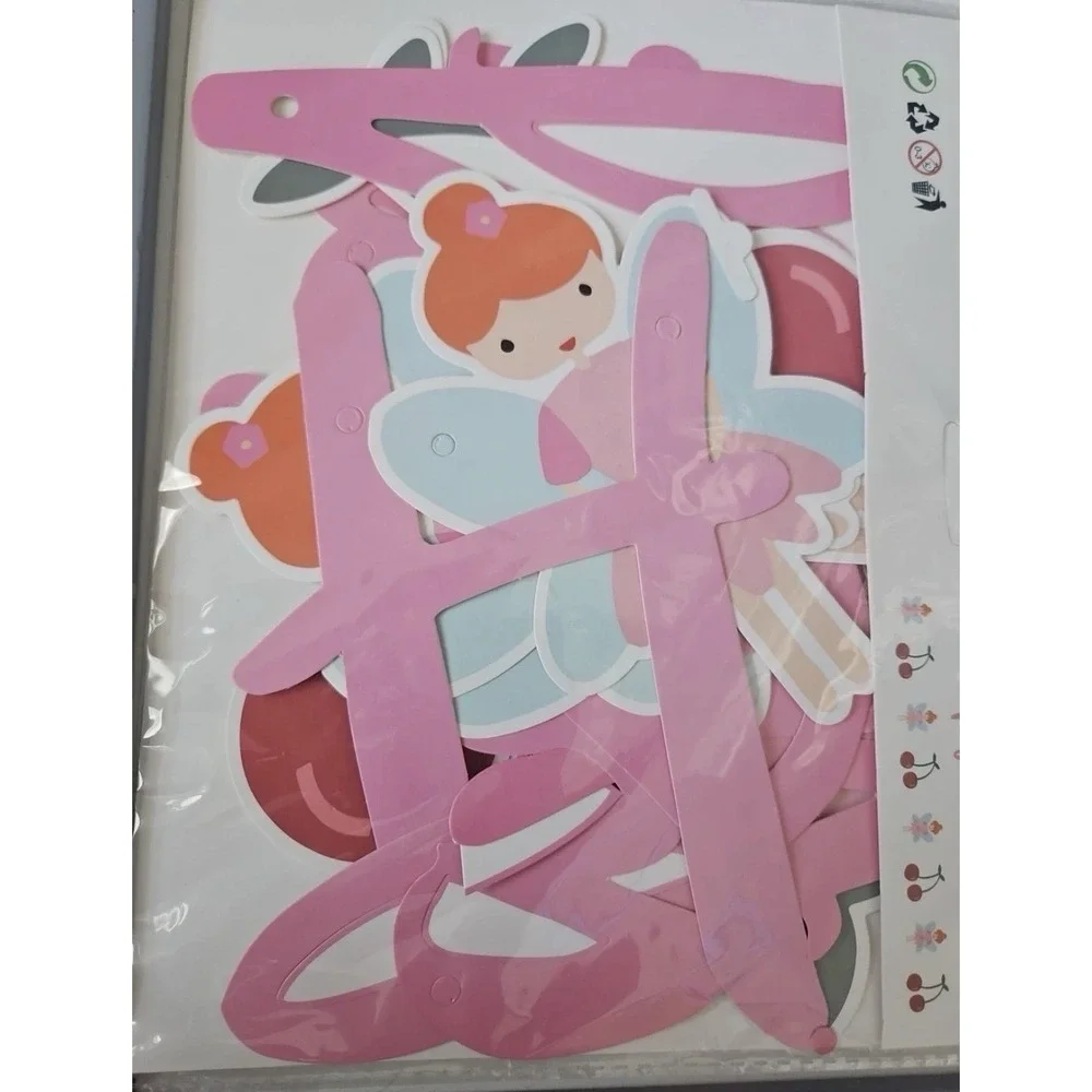 Happy Birthday Fairies & Cherries‎ Set Of 2 Hanging Decorations Girl Banner Pink